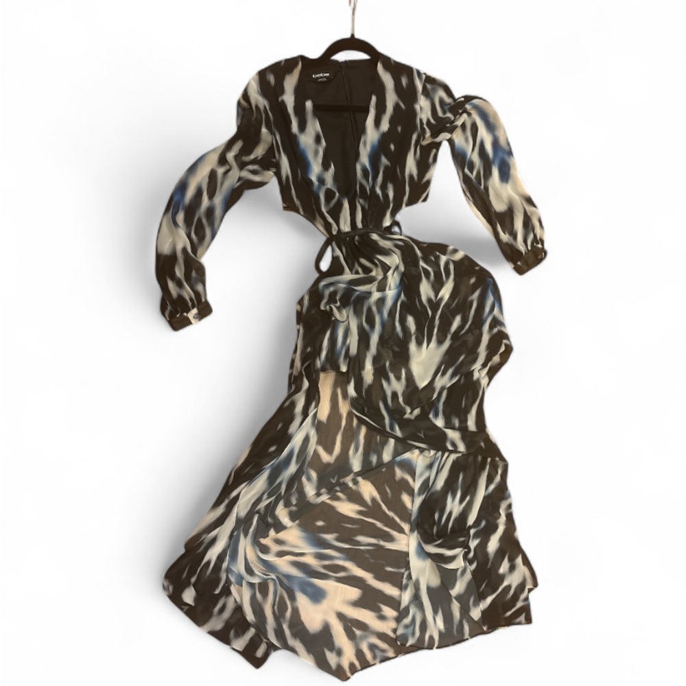 Bebe Black and Blue Patterned Dress